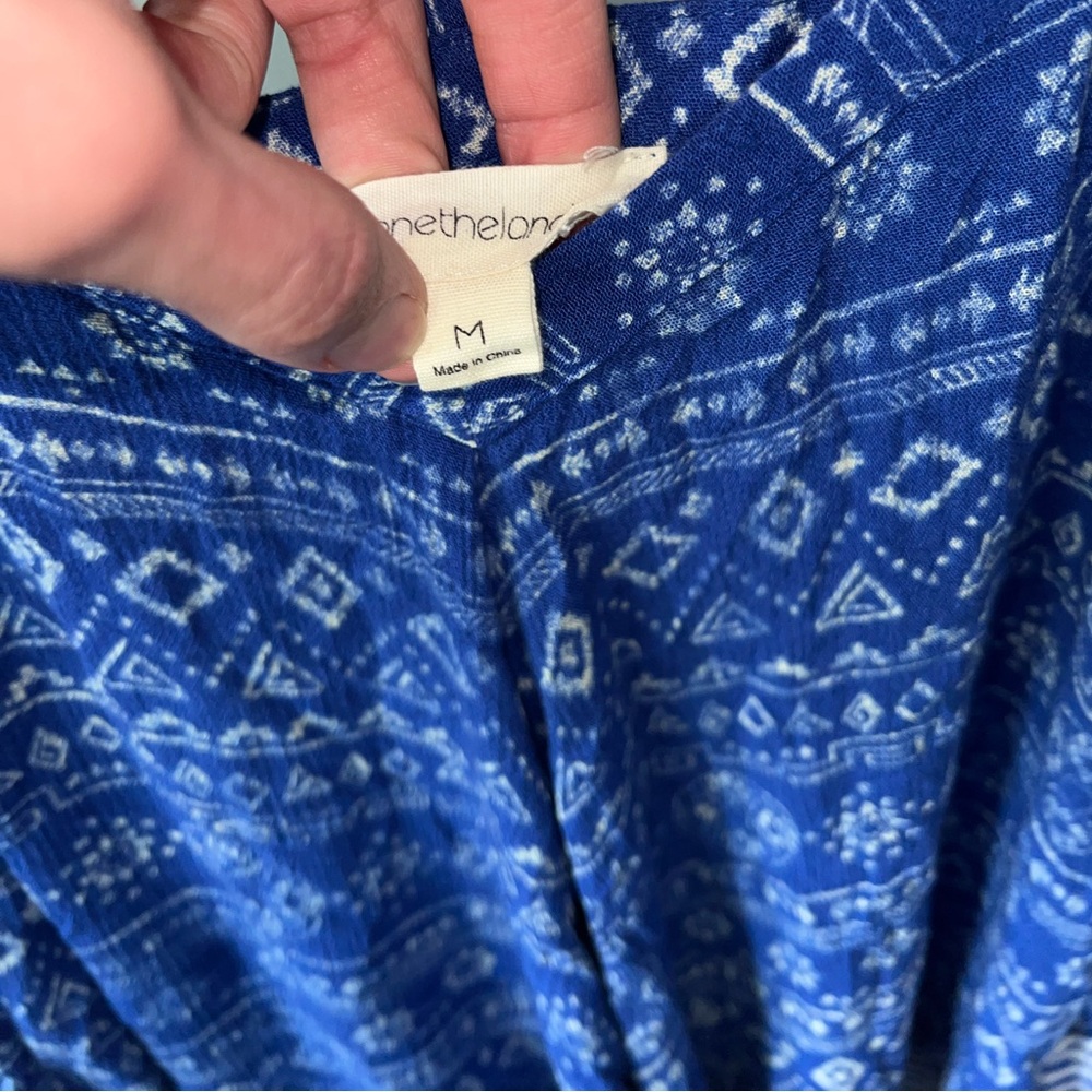 Blue Boho Bandana Print Flowy Tank Top Handkerchief Hem Strappy Medium - Picture 7 of 8